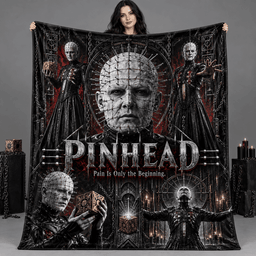 Pinhead Pale Portrait And Hanging Chains Fleece Blanket For Fans Of Dark Dimensions NDN Person Holding Blanket