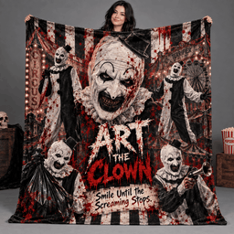Art The Clown Portrait And Circus Rays Fleece Blanket For Terrifying Halloween Nights NDN Person Holding Blanket