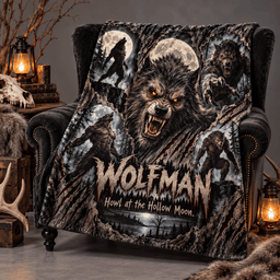 Wolfman Snarling Portrait And Full Moon Fleece Blanket For Fans Of Moonlit Monster Tales NDN Standalone Blanket