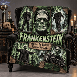 Frankenstein Green Monster Portrait And Lightning Fleece Blanket For Fans Of Classic Horror Nights NDN Standalone Blanket