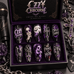Ozzy Osbourne Crazy Train Gothic Portrait Press-On Nail Set for Heavy Metal Fans NDN Press On Nail Product Image
