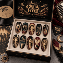 Greta Van Fleet Sepia Band Portrait Press-On Nail Set for Classic Rock Fans NDN Press On Nail Product Image