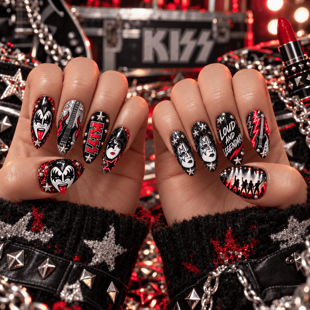 KISS Loud and Proud Glam Rock Press-On Nail Set for Glam Rock Fans NDN Press On Nail Worn Image