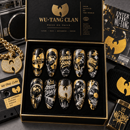 Wu-Tang Clan Black and Gold W Logo Press-On Nail Set for Hip-Hop Fans NDN Press On Nail Product Image