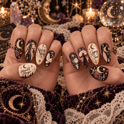 Fleetwood Mac Celestial Sepia Portrait Press-On Nail Set for Classic Rock Fans NDN Press On Nail Worn Image
