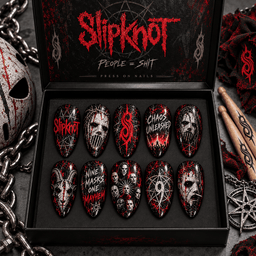 Slipknot Masked Portrait and Red Nonagram Press-On Nail Set for Metal Fans NDN Press On Nail Product Image