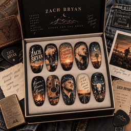 Zach Bryan Western Sunset and Guitar Press-On Nail Set for Country Music Fans NDN Press On Nail Product Image