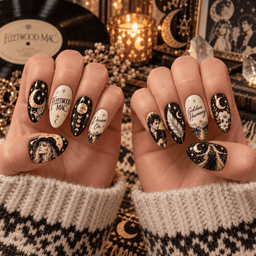 Stevie Nicks Moonlit Bohemian Portrait Press-On Nail Set for Classic Rock Fans NDN Press On Nail Worn Image