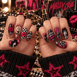 Mötley Crüe Dr Feelgood Glam Metal Press-On Nail Set for Glam Metal Fans NDN Press On Nail Worn Image