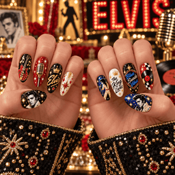 Elvis Presley The King Vegas Portrait Press-On Nail Set for Rock And Roll Fans NDN Press On Nail Worn Image