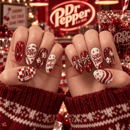 Dr Pepper Vintage Soda Time Press-On Nail Set for Retro Soda Fans NDN Press On Nail Worn Image