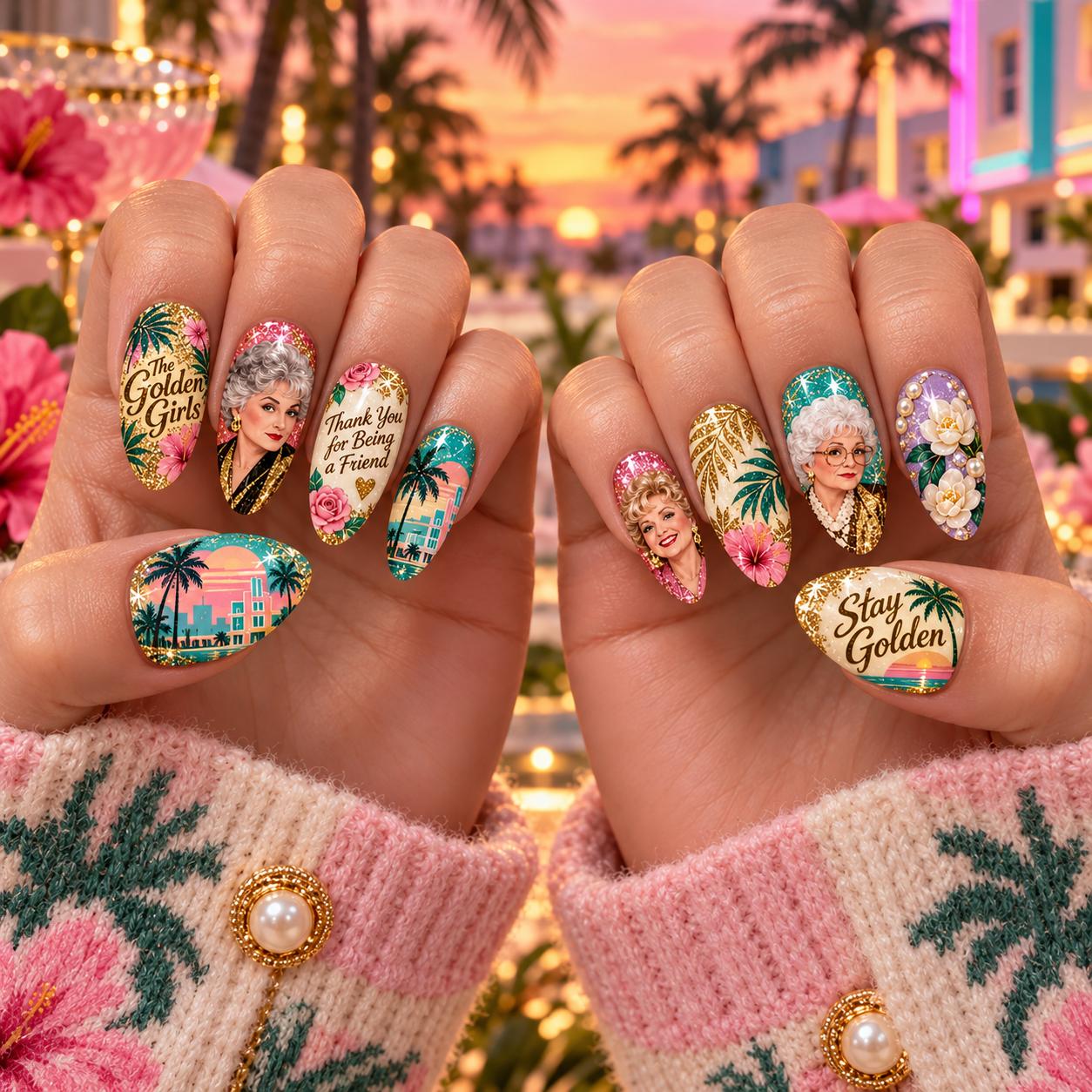 Jimmy Buffett Parrot and Island Sunset Press-On Nail Set for Tropical Music Fans NDN Press On Nail Worn Image