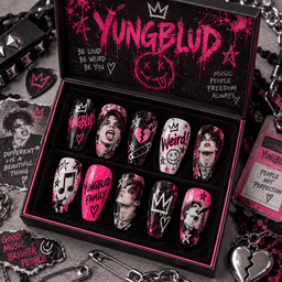 YUNGBLUD Hot Pink Graffiti Portrait Press-On Nail Set for Alternative Rock Fans NDN Press On Nail Product Image