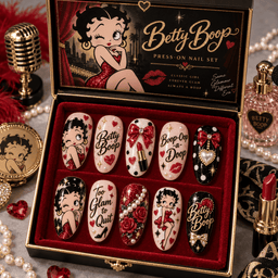 Betty Boop Red Hearts and Kisses Press-On Nail Set for Classic Cartoon Fans NDN Press On Nail Product Image