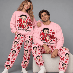 Premium Betty Boop Roses and Hearts Graphic Sweater and Jogger Pants Set NDN Worn Set Mockup