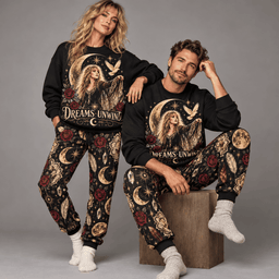 Premium Dreams Unwind Moon and Birds Graphic Sweater and Jogger Pants Set NDN Worn Set Mockup