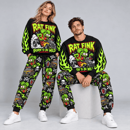 Premium Rat Fink Born to Be Wild Graphic Sweater and Jogger Pants Set NDN Worn Set Mockup