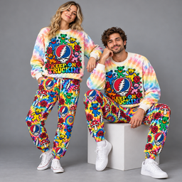 Premium Grateful Dead Keep on Truckin' Graphic Sweater and Jogger Pants Set NDN Worn Set Mockup