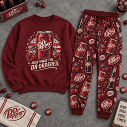 Premium Dr Pepper Just What the Dr Ordered Graphic Sweater and Jogger Pants Set NDN Flat Set Mockup