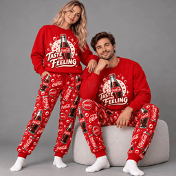 Premium Coca-Cola Taste the Feeling Graphic Sweater and Jogger Pants Set for Fans NDN Worn Set Mockup