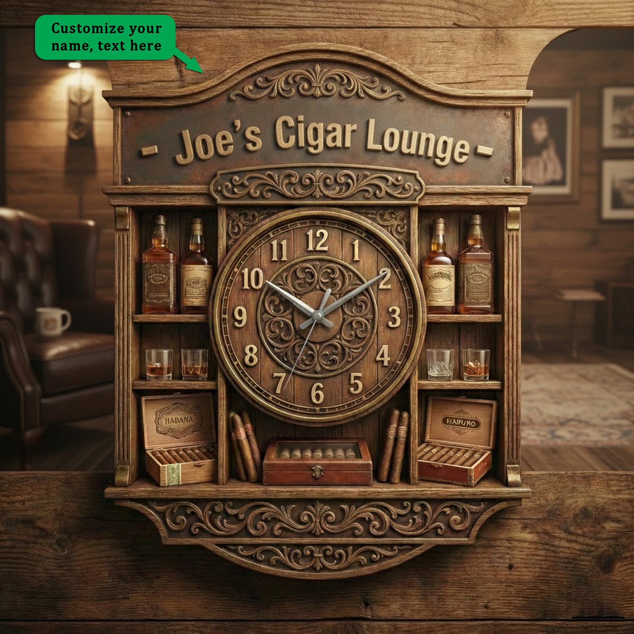 Cigar Display Cabinet - Custom Wall Clock - IronArmCo