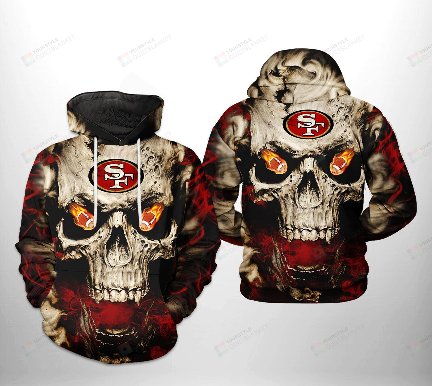 San Francisco 49ers NFL Skull Team 3D All Over Print Hoodie - Ttrendyzora