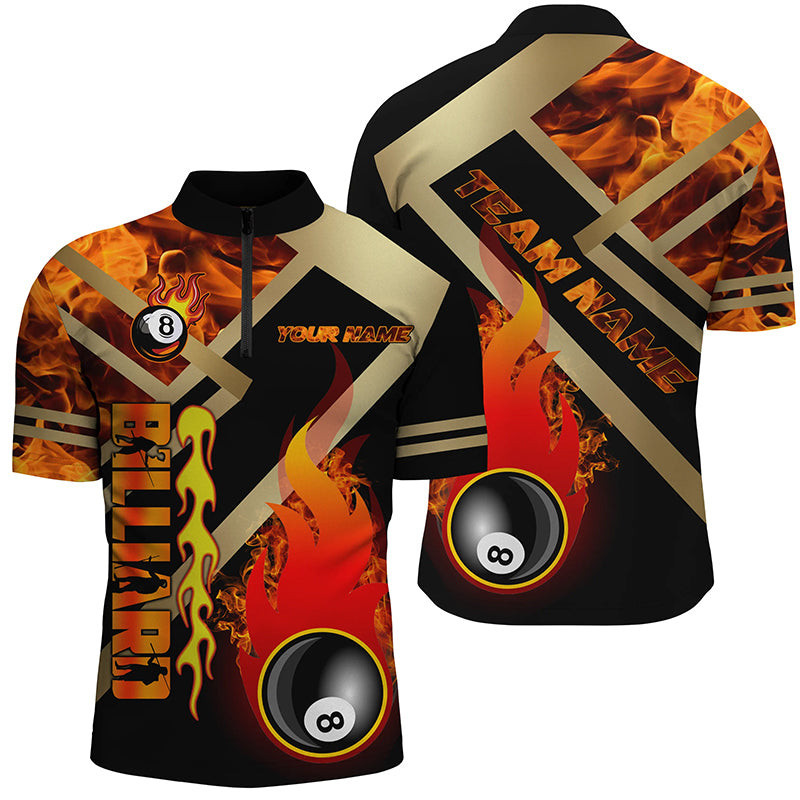 Personalized 8 Ball Pool Fire Flame 3D Men Quarter-Zip Shirt Custom ...
