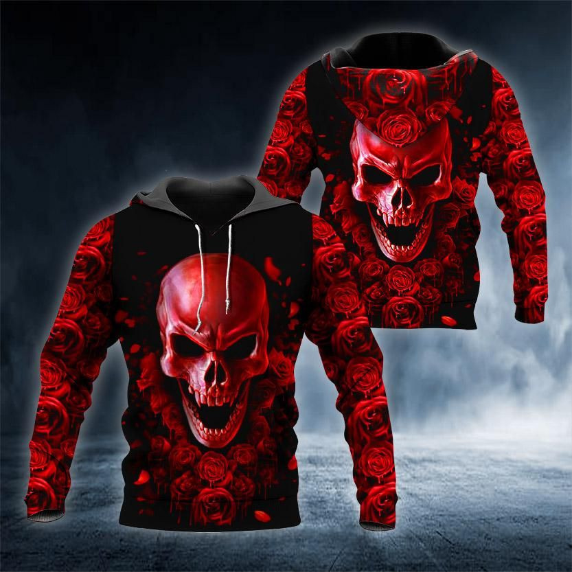 Ghost Rose Blood Skull 3D Hoodie - Kaibatime