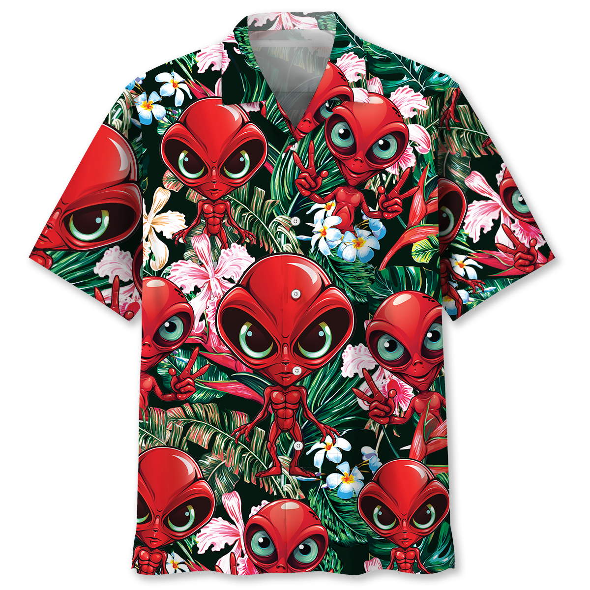 Red Alien Hawaiian Shirt - Kaibatime