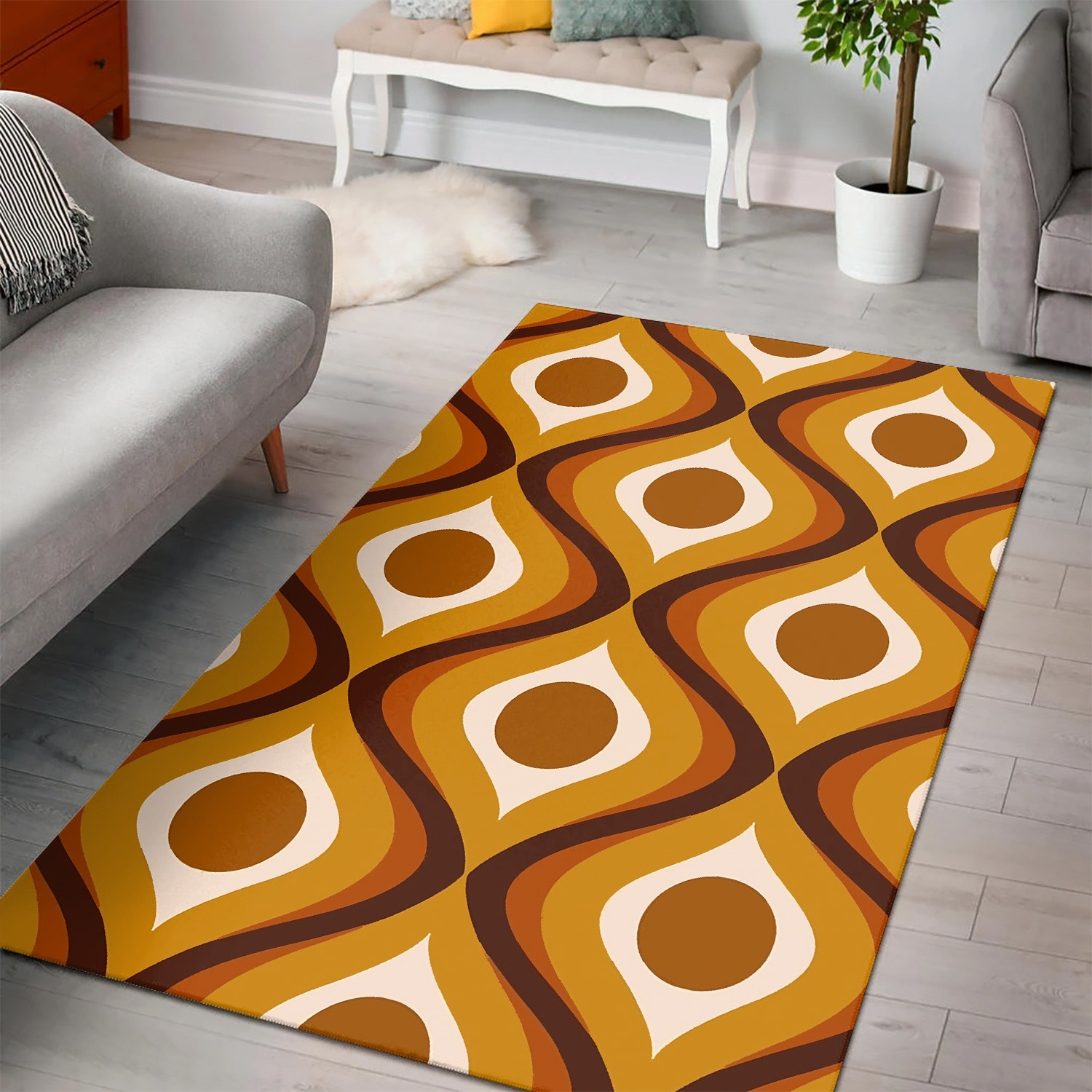 Retro 70s Mid Century Pattern Area Rug - Kaibatime