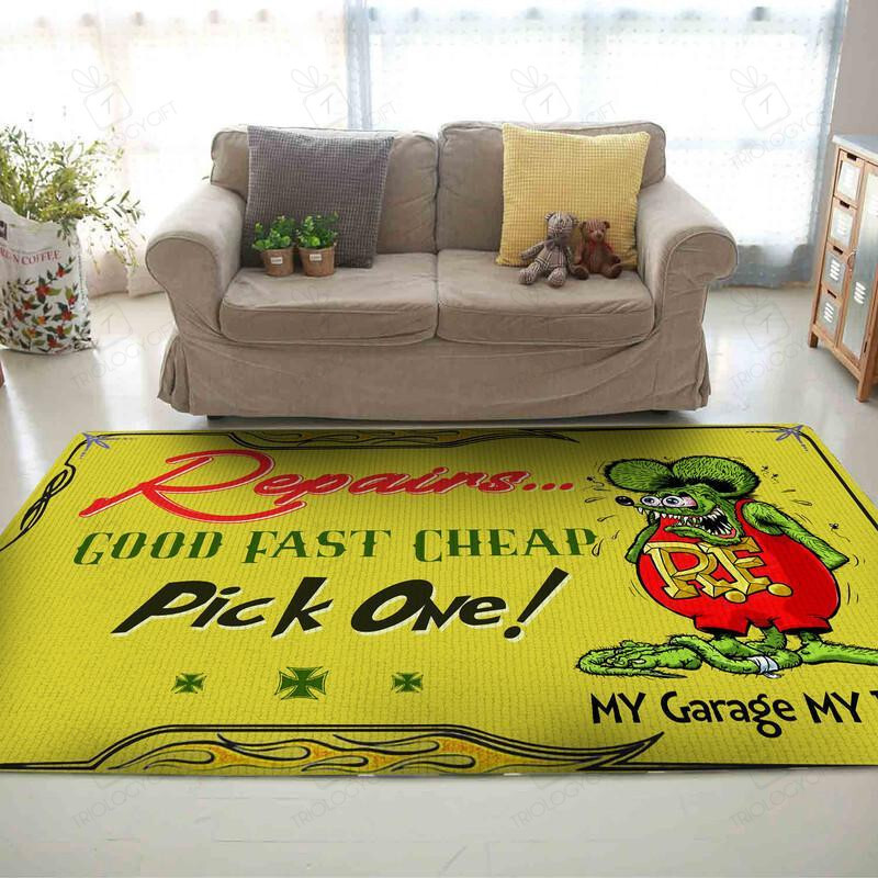 Rat Area Rug Rat Fink Repairs Good Fast Cheap Area Rug Hot Rod Rug for Garage ...