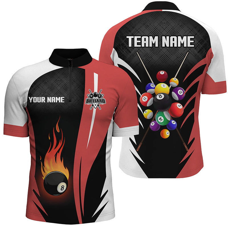 Personalized 8 Ball Pool Flame Men Quarter-Zip Shirts Custom Billiard ...