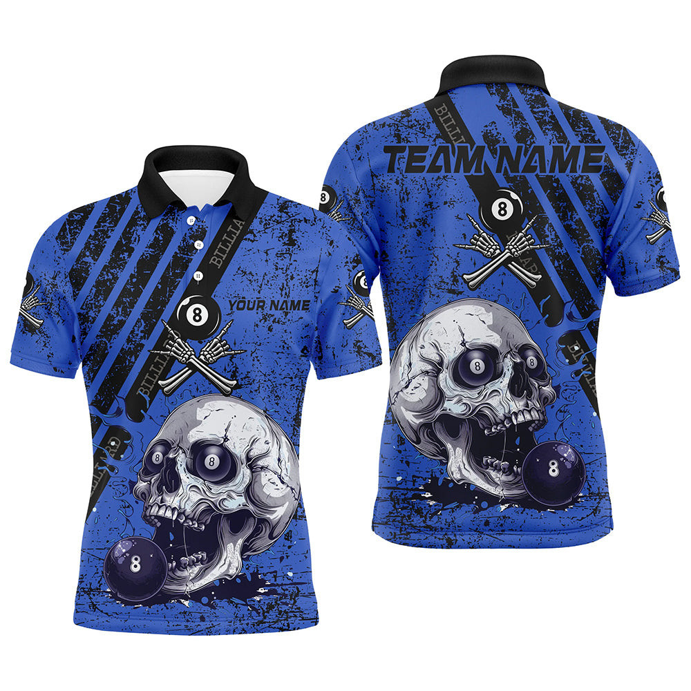 Personalized Grunge Blue Billiard Skull Custom Men Billiard Shirts ...