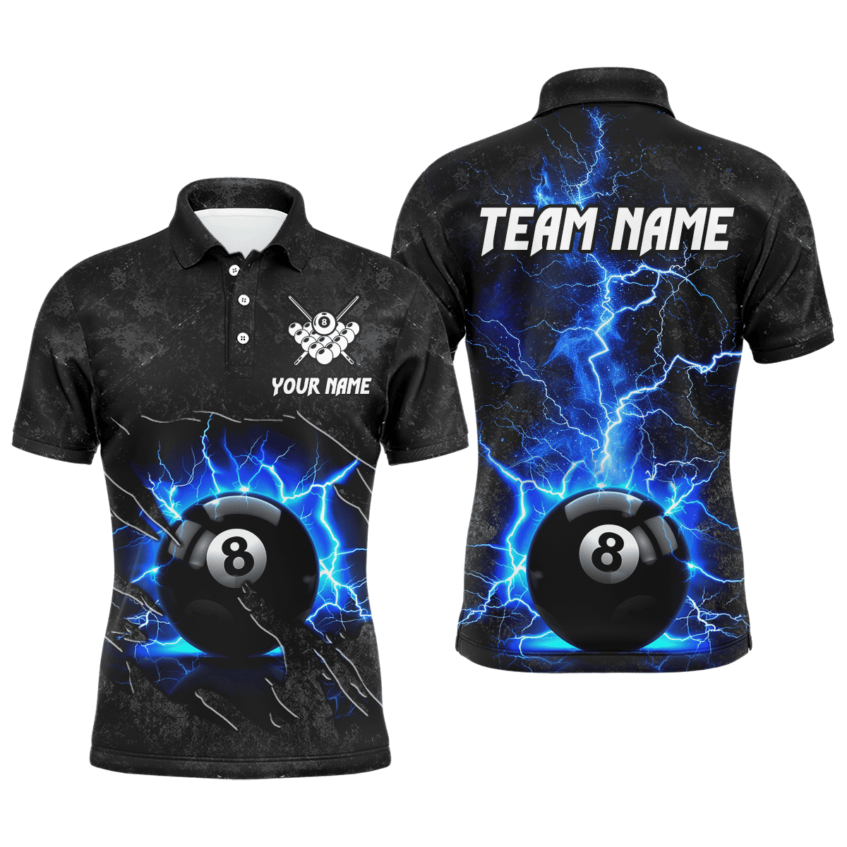 Blue 8 Ball Pool Thunder Lightning Custom Men Billiard Shirts, Team ...
