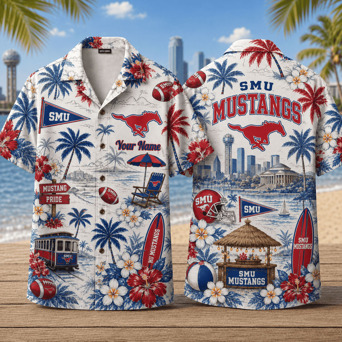 SMU Mustangs TDNCAACY01 NFL Personalized Hawaiian Shirt for Football Lovers