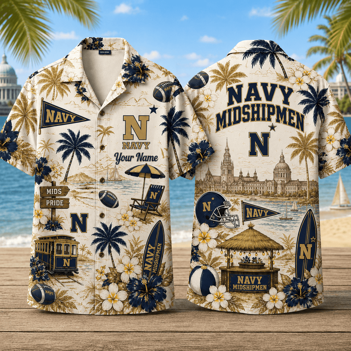 Navy Midshipmen TDNCAACY01 NFL Personalized Hawaiian Shirt for Football Lovers