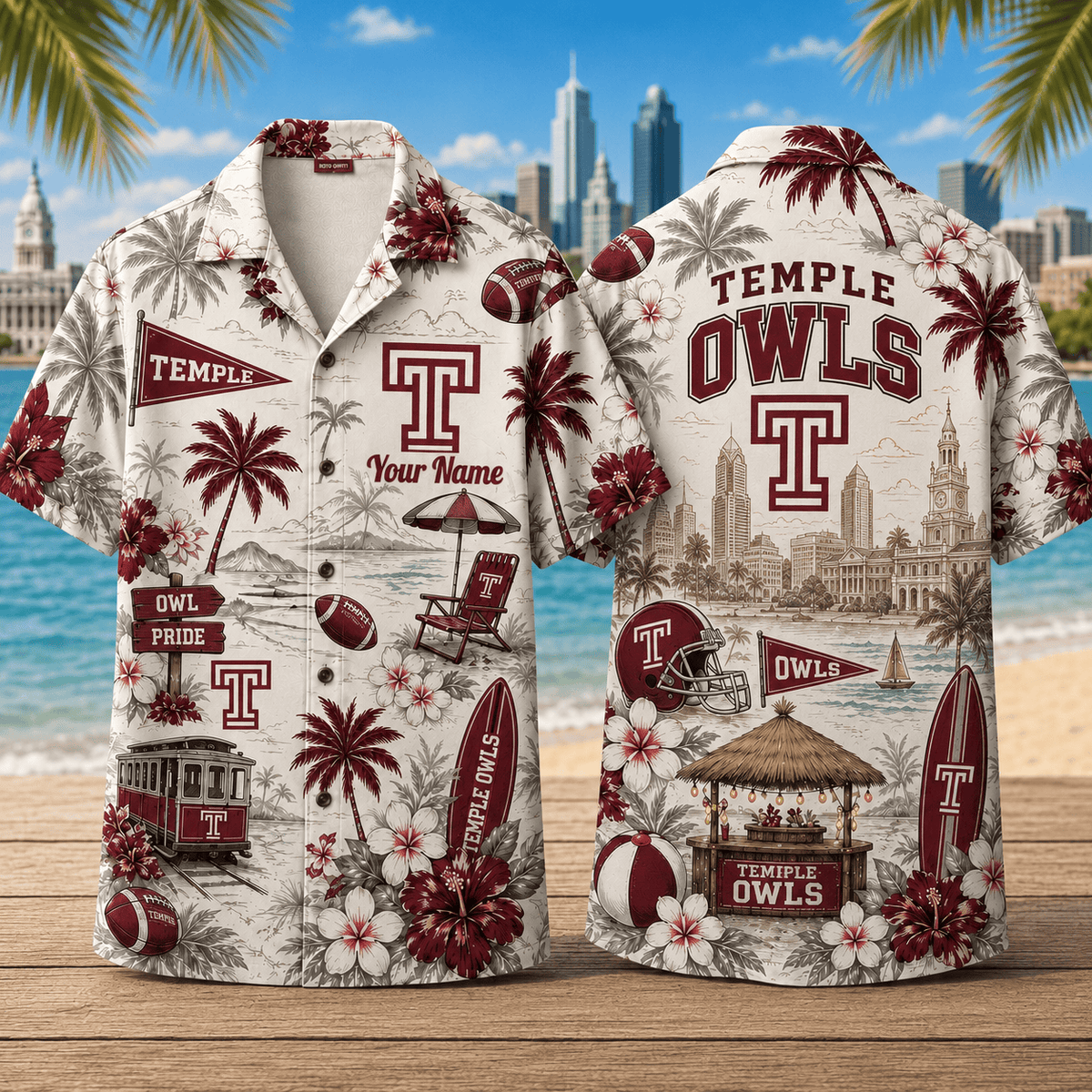 Temple Owls TDNCAACY01 NFL Personalized Hawaiian Shirt for Football Lovers