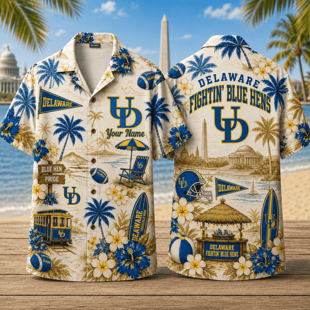 Delaware Fightin' Blue Hens TDNCAACY01 NFL Personalized Hawaiian Shirt for Football Lovers