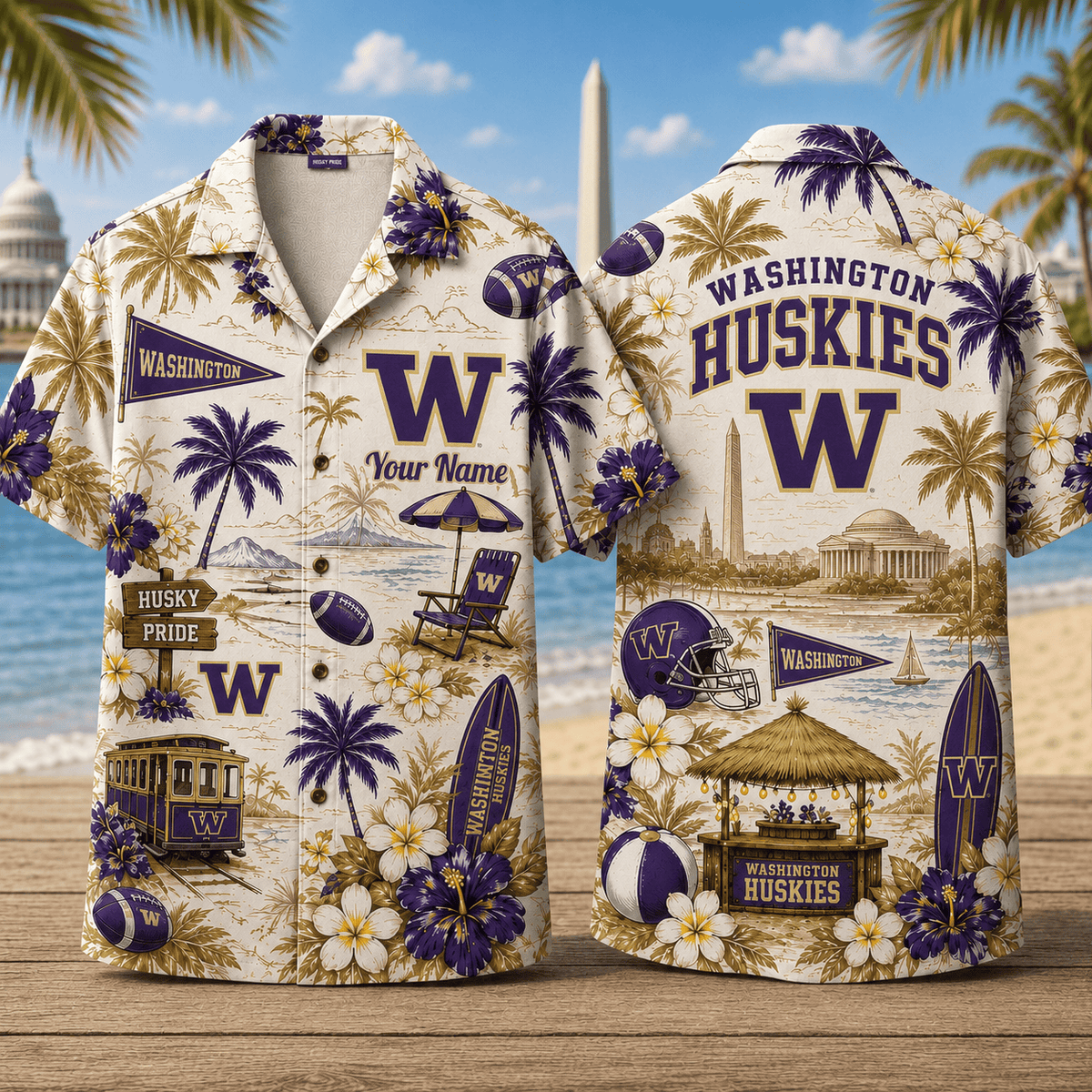 Washington Huskies TDNCAACY01 NFL Personalized Hawaiian Shirt for Football Lovers
