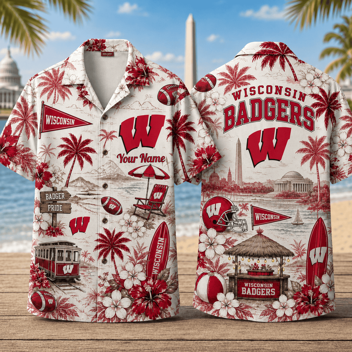 Wisconsin Badgers TDNCAACY01 NFL Personalized Hawaiian Shirt for Football Lovers