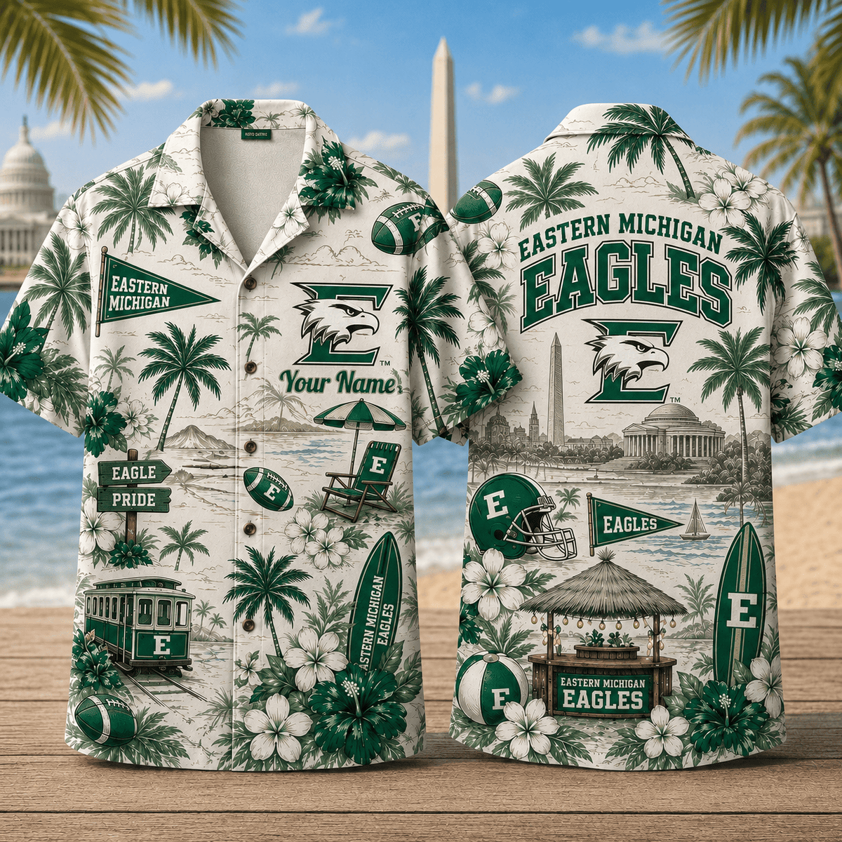 Eastern Michigan Eagles TDNCAACY01 NFL Personalized Hawaiian Shirt for Football Lovers