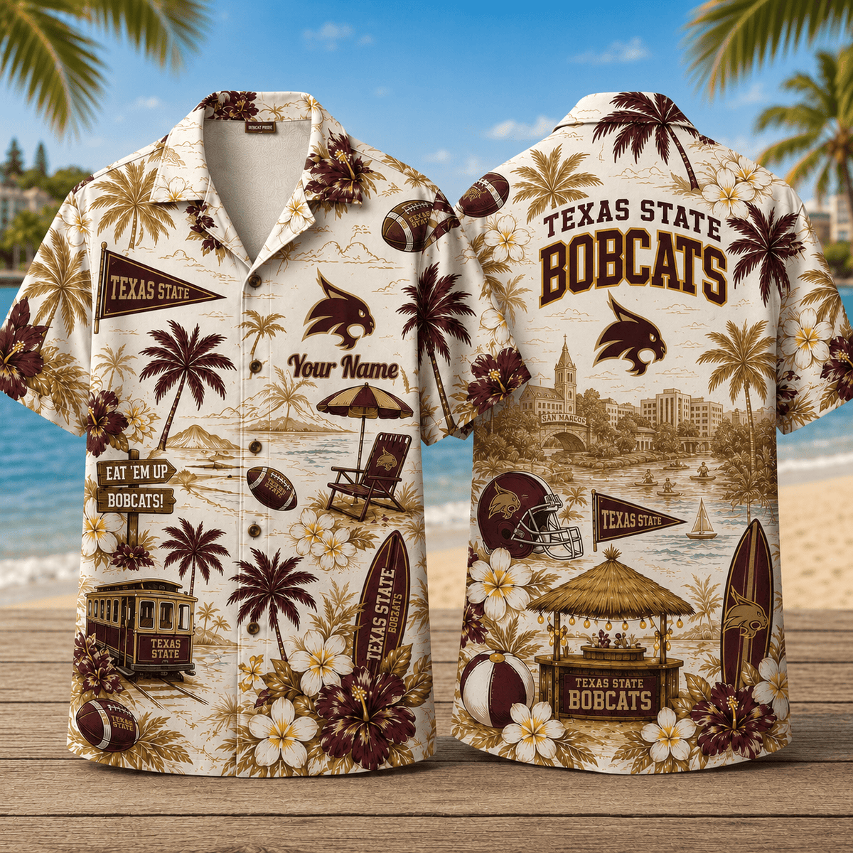 Texas State Bobcats TDNCAACY01 NFL Personalized Hawaiian Shirt for Football Lovers