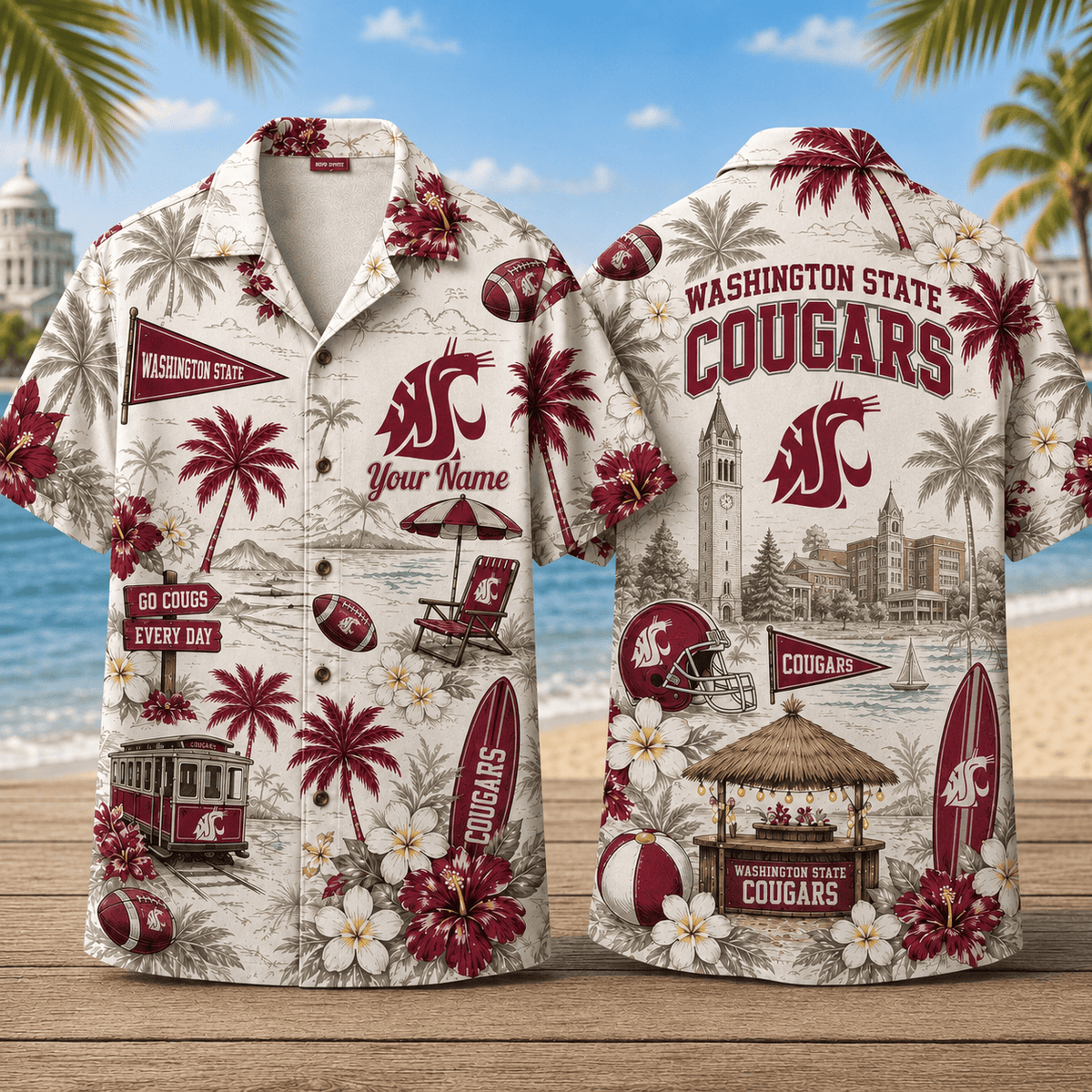 Washington State Cougars TDNCAACY01 NFL Personalized Hawaiian Shirt for Football Lovers