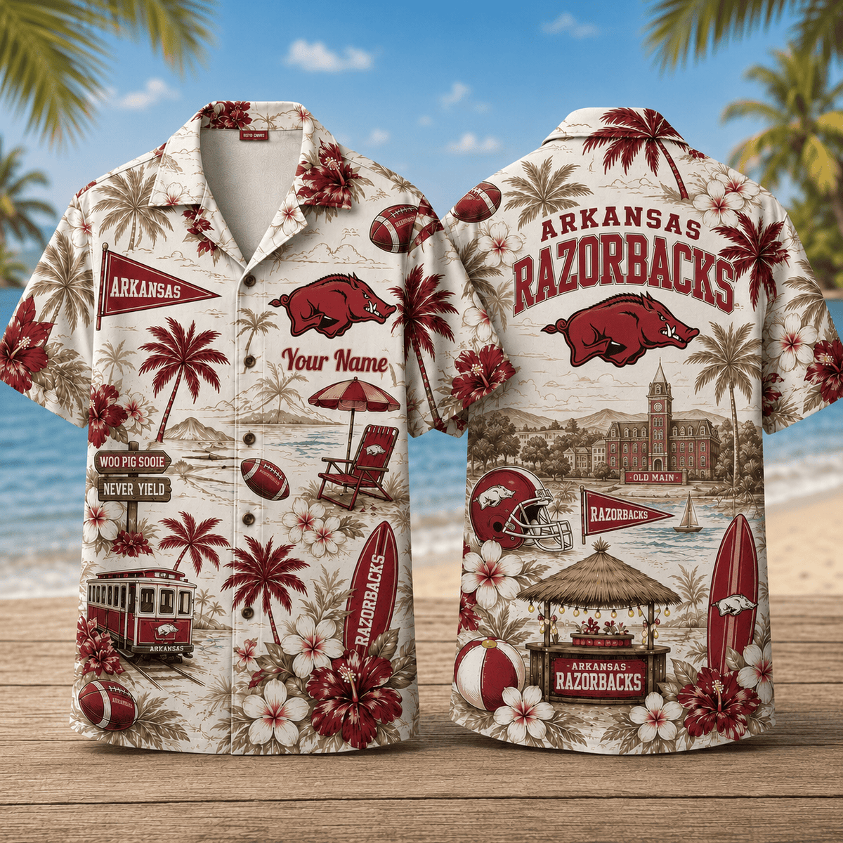 Arkansas Razorbacks TDNCAACY01 NFL Personalized Hawaiian Shirt for Football Lovers