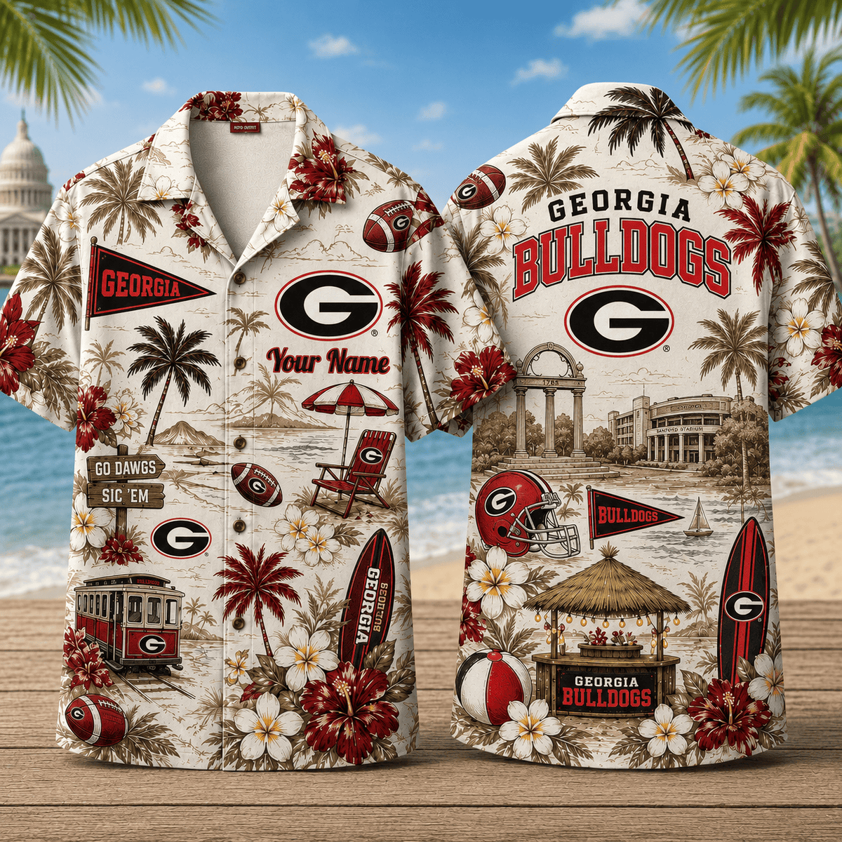 Georgia Bulldogs TDNCAACY01 NFL Personalized Hawaiian Shirt for Football Lovers