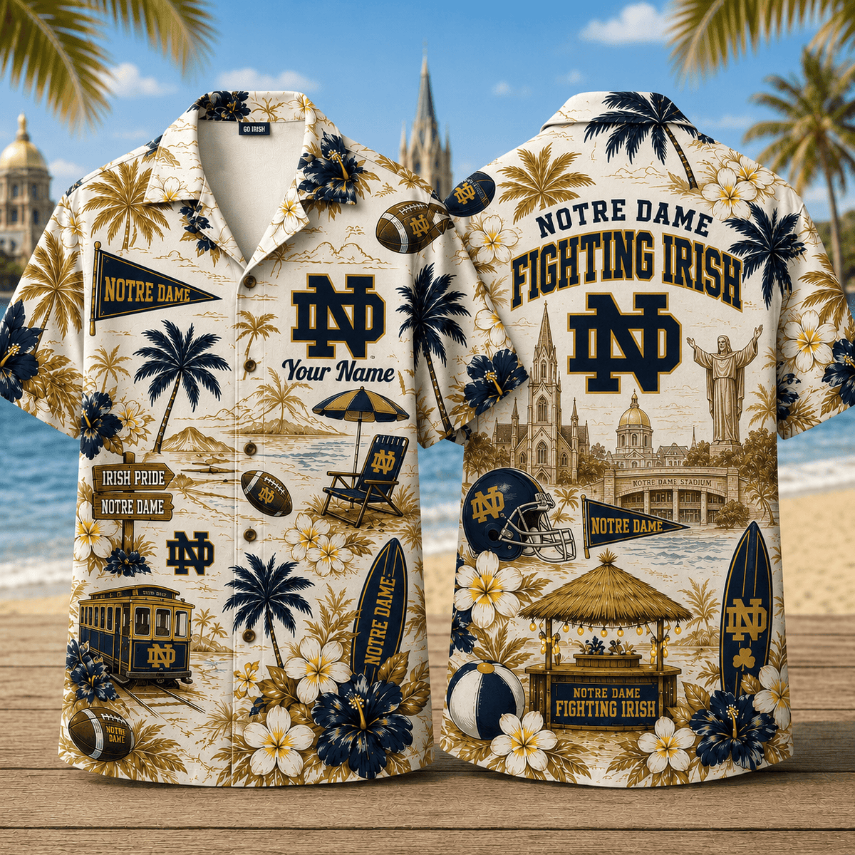Notre Dame Fighting Irish TDNCAACY01 NFL Personalized Hawaiian Shirt for Football Lovers