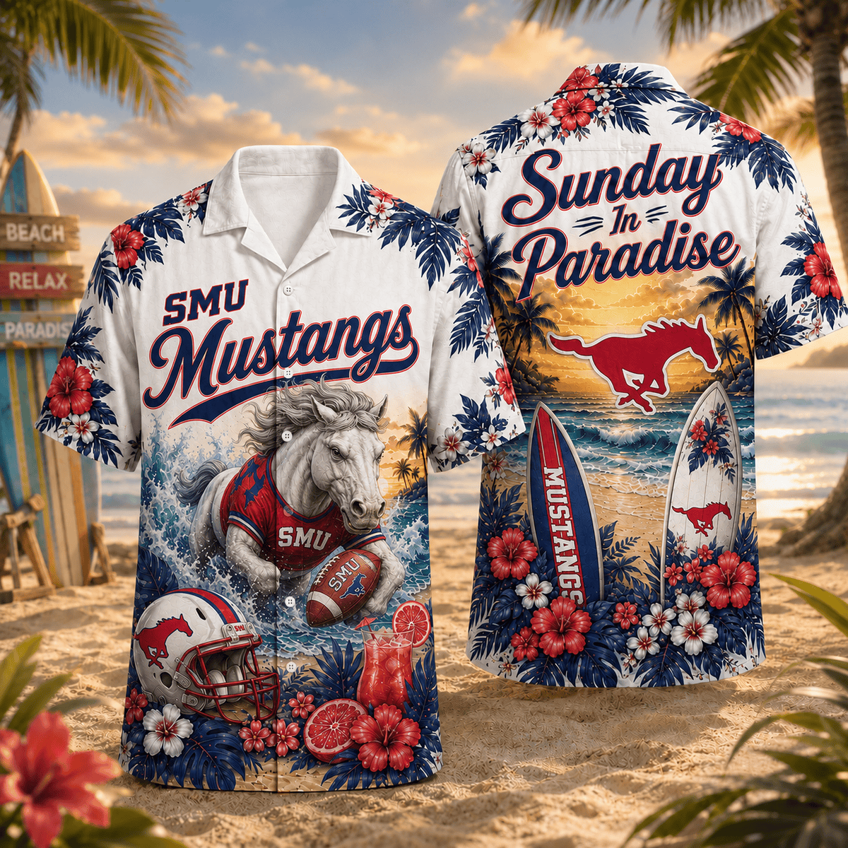 SMU Mustangs PLNCAACY01 NCAA Personalized Hawaiian Shirt