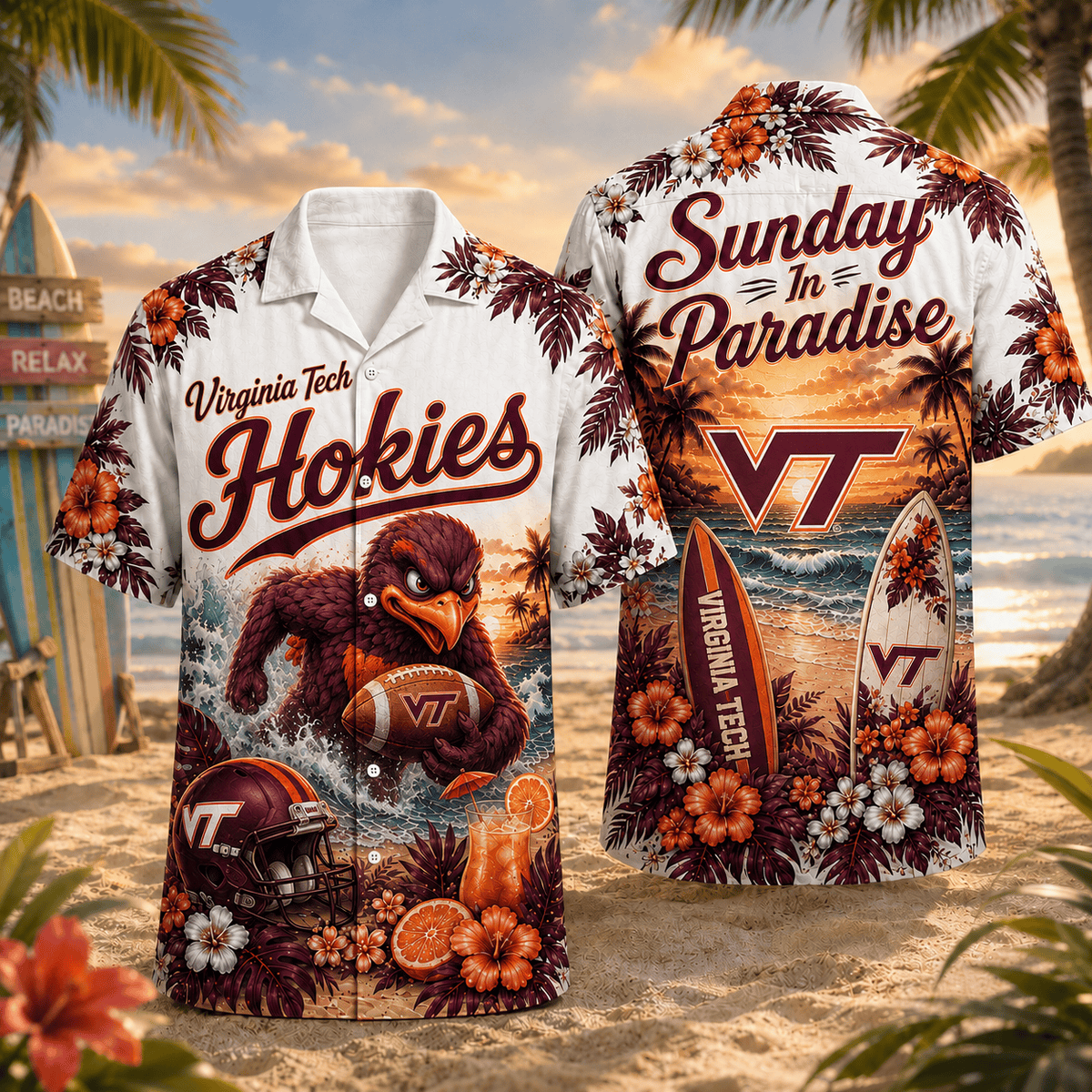 Virginia Tech Hokies PLNCAACY01 NCAA Personalized Hawaiian Shirt