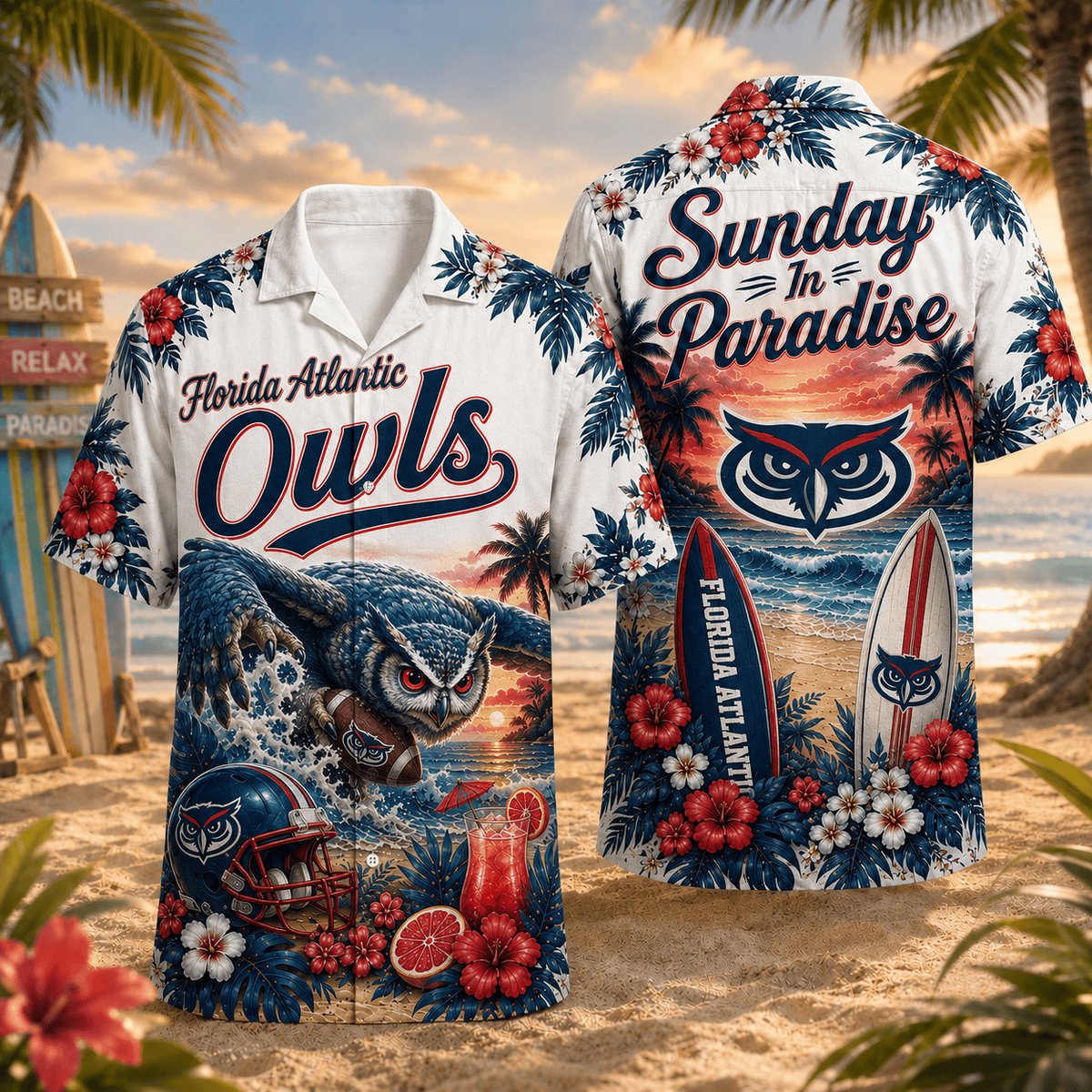 Florida Atlantic Owls PLNCAACY01 NCAA Personalized Hawaiian Shirt