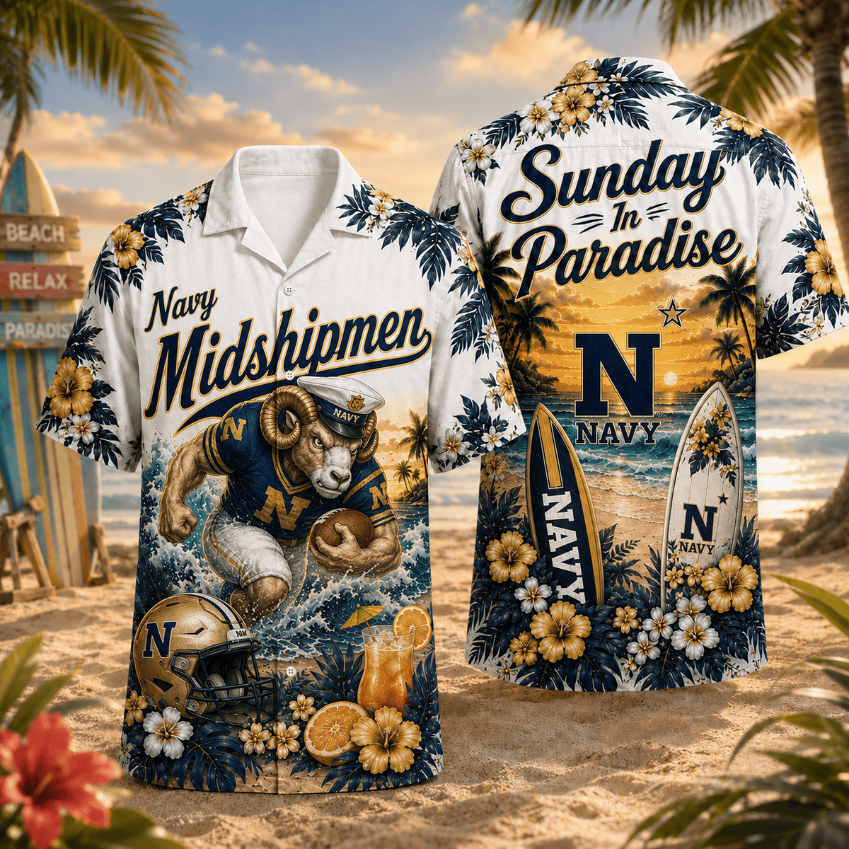 Navy Midshipmen PLNCAACY01 NCAA Personalized Hawaiian Shirt